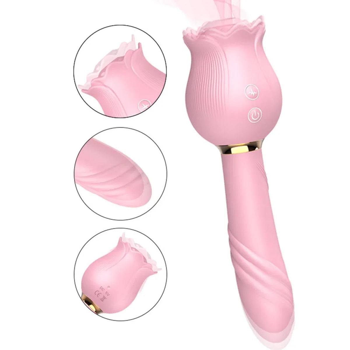 Succionador de Clítoris y Vibrador Rosa Rose 12 Modos - Silicona