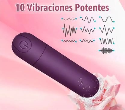 Mini Vibrador de Bala Recargable de Silicona - 10 Modos