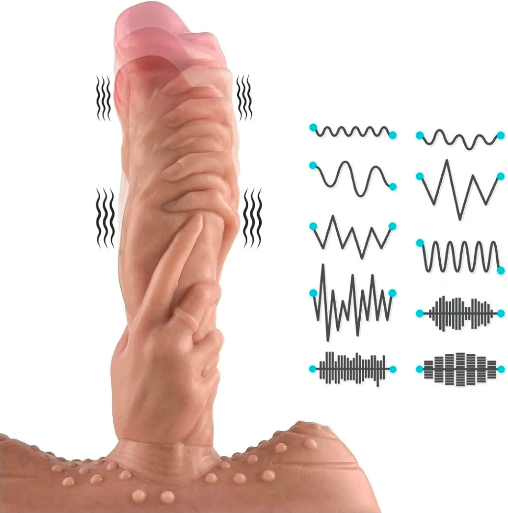 Dildo Consolador Realista con Empuje, Vibración y Calor-  Triple Motor