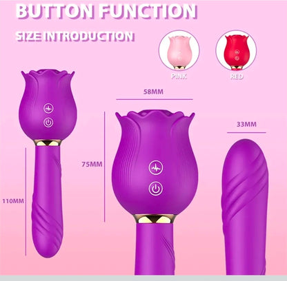 Succionador de Clítoris y Vibrador Rosa Rose 12 Modos - Silicona