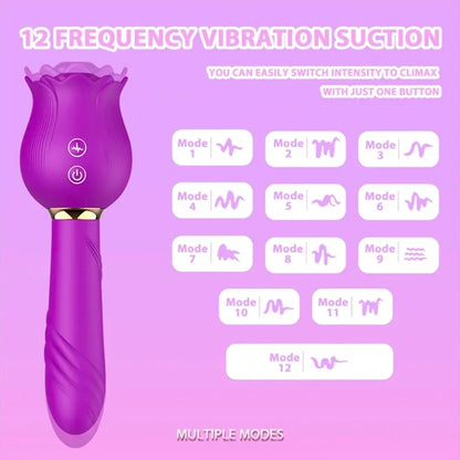 Succionador de Clítoris y Vibrador Rosa Rose 12 Modos - Silicona