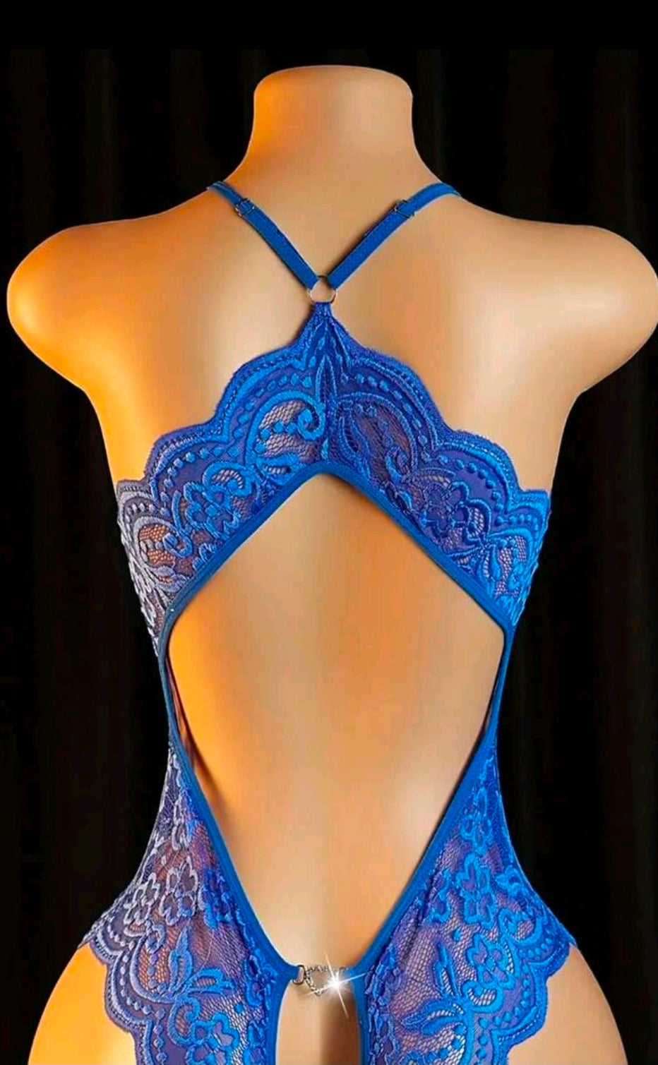 Body Lencería Azul de Encaje Floral con Espalda Descubierta talla S/M