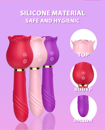 Succionador de Clítoris y Vibrador Rosa Rose 12 Modos - Silicona