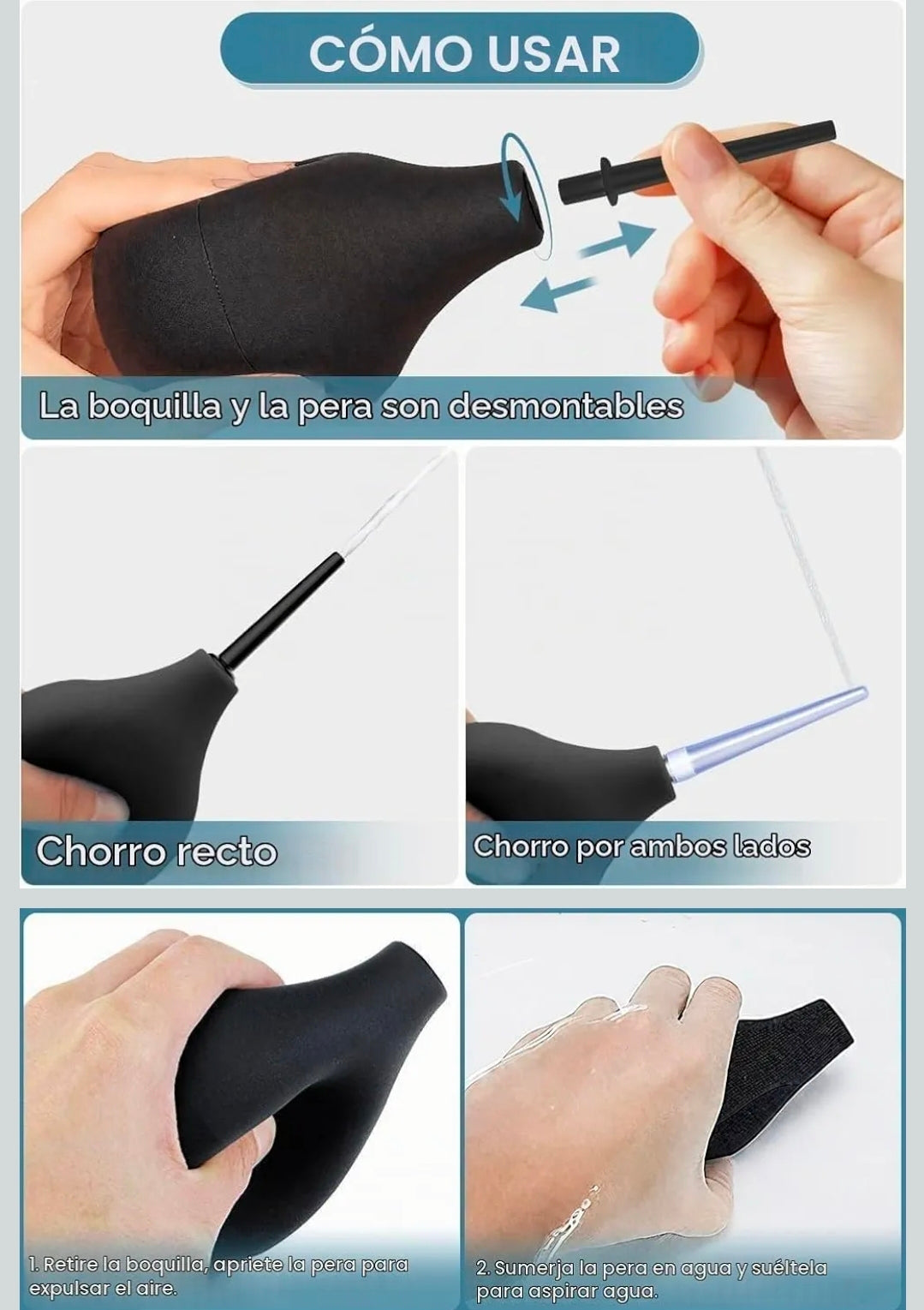 Kit de Enema Anal y Vaginal de Silicona con 5 Boquillas - 7.9 oz