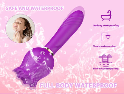 Succionador de Clítoris y Vibrador Rosa Rose 12 Modos - Silicona