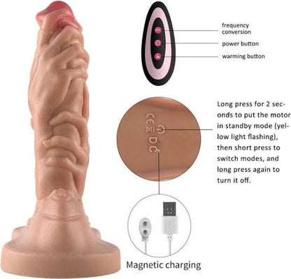 Dildo Consolador Realista con Empuje, Vibración y Calor-  Triple Motor