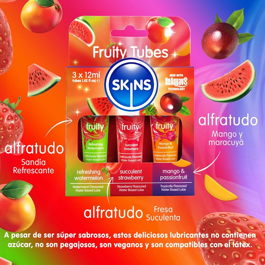 Pack Lubricantes de Sabores Skins Fruity Tubes 3 x 12ml – Base de Agua
