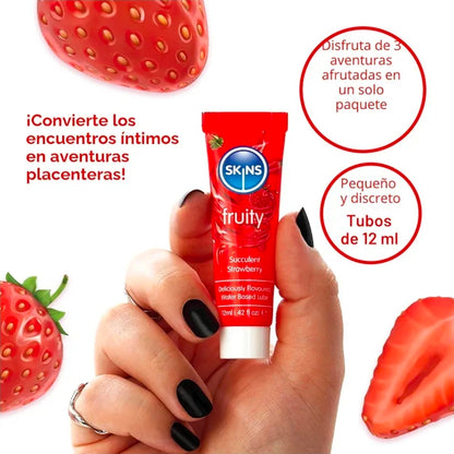 Pack Lubricantes de Sabores Skins Fruity Tubes 3 x 12ml – Base de Agua