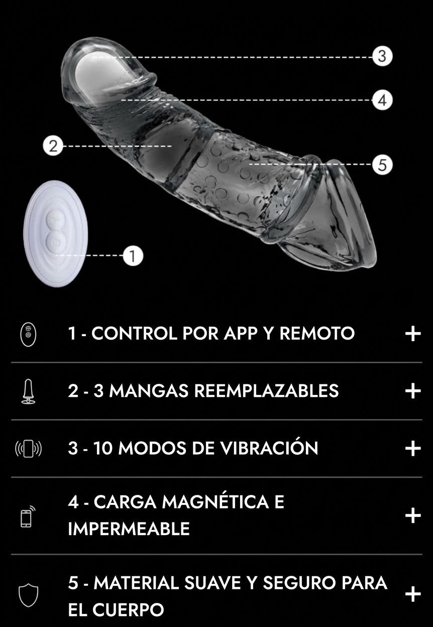 Funda Extensora de Pene Vibratoria Utimi 4 -1 con App