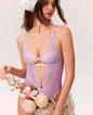 Body de Lencería Lila de Encaje con Tirantes Cruzados - Talla M/L