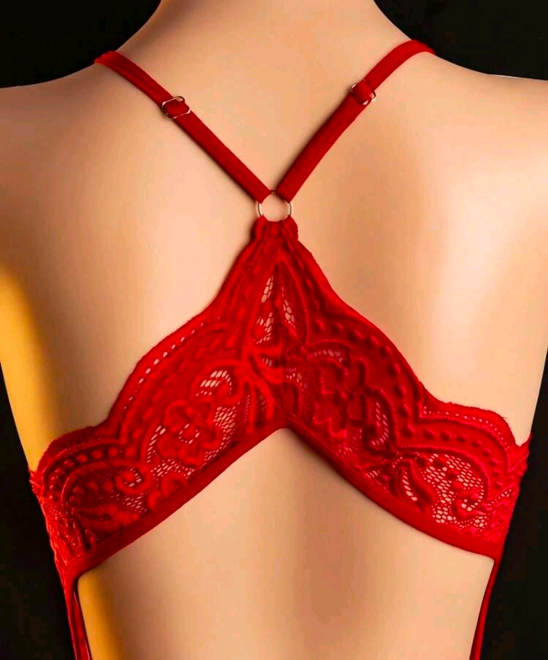 Body Lencería Rojo de Encaje Floral con Espalda Descubierta talla S/M