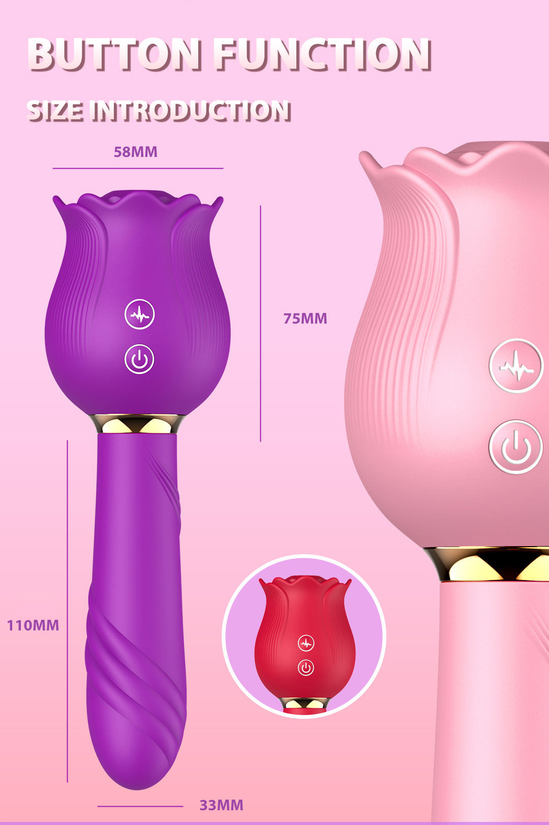 Succionador de Clítoris y Vibrador Rosa Rose 12 Modos - Silicona