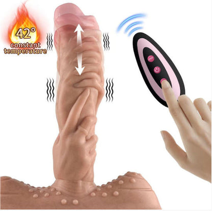 Dildo Consolador Realista con Empuje, Vibración y Calor-  Triple Motor