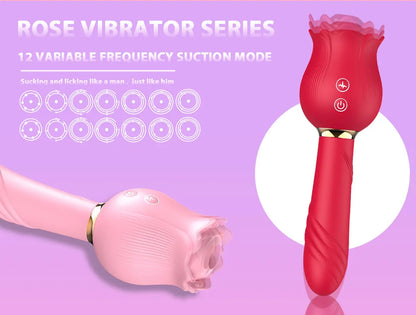 Succionador de Clítoris y Vibrador Rosa Rose 12 Modos - Silicona