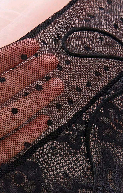 Body de Lencería Negro con Encaje, Malla Plumeti Talla S