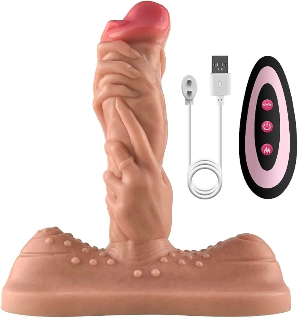 Dildo Consolador Realista con Empuje, Vibración y Calor-  Triple Motor